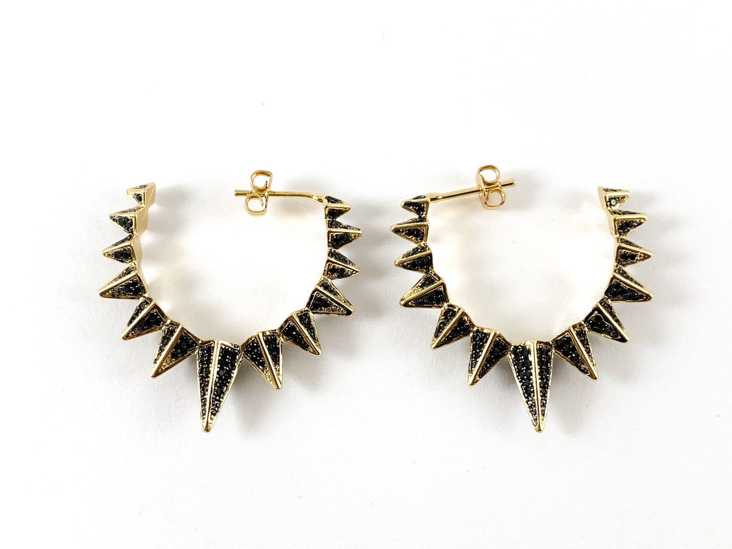 Real 18K Gold Plated CZ Pave Spikes Earring Hoop Over Copper