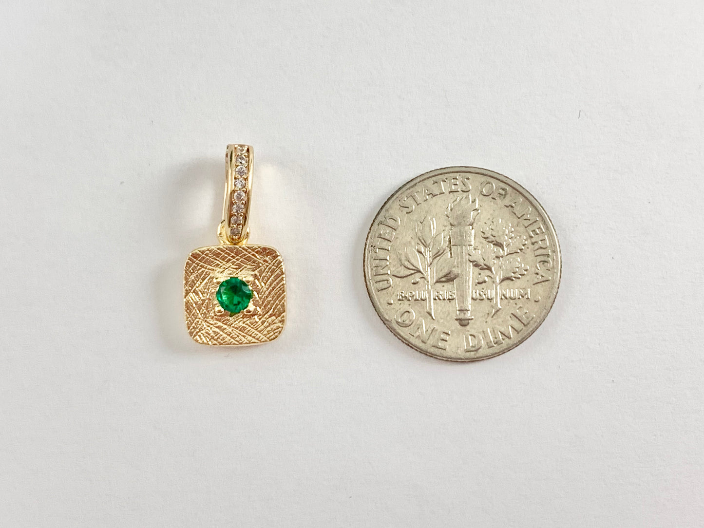 Dainty Emerald Diamond Rhinestone CZ Square Pendants with a Open Bail in 18K Gold plated Copper 6 pcs