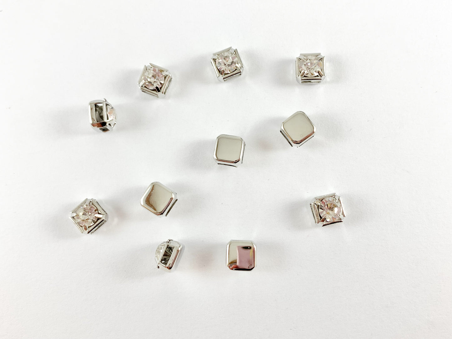 Square Rhinestone Bead 4 hole Slide Spacer Beads in 18K Gold or Silver Plated Copper for Jewelry Making 20pcs