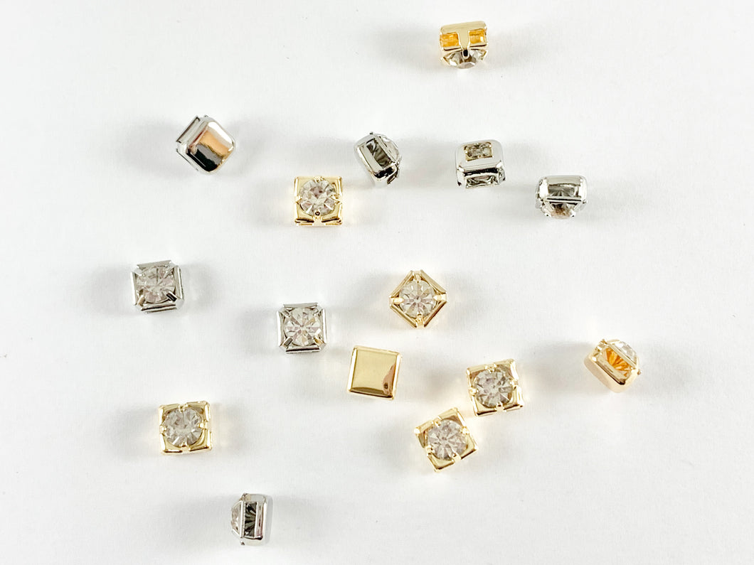 Square Rhinestone Bead 4 hole Slide Spacer Beads in 18K Gold or Silver Plated Copper for Jewelry Making 20pcs