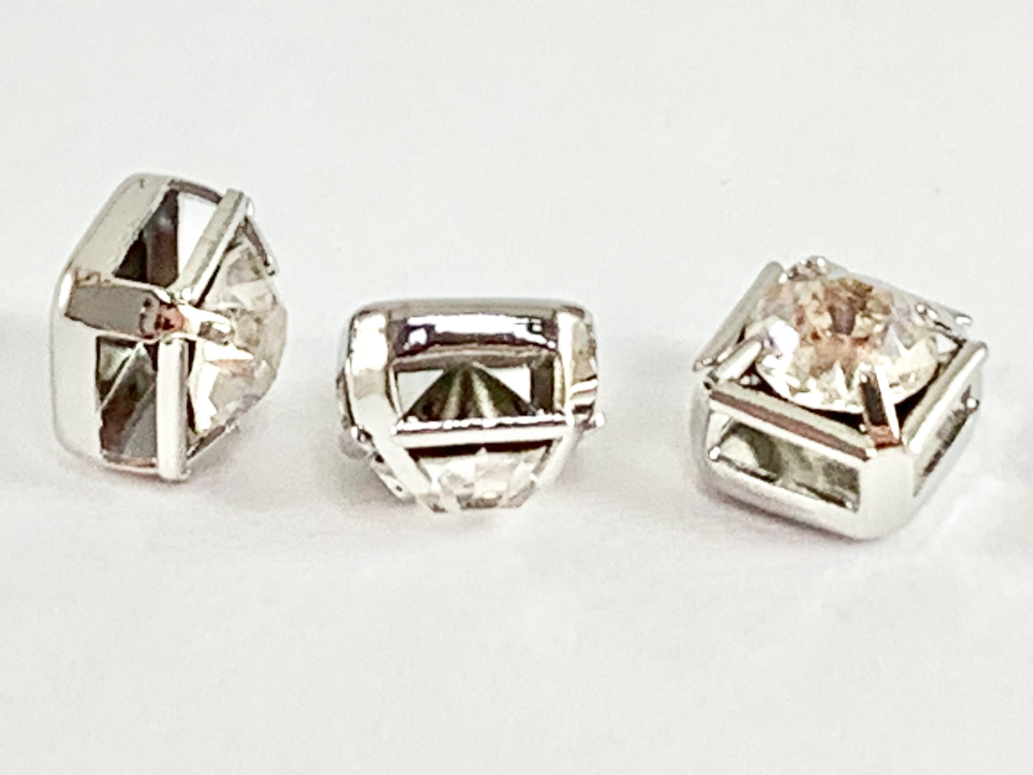 Square Rhinestone Bead 4 hole Slide Spacer Beads in 18K Gold or Silver Plated Copper for Jewelry Making 20pcs