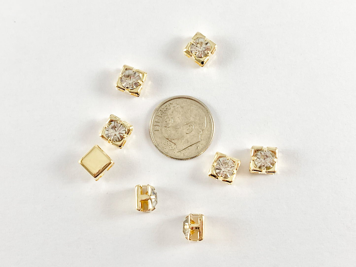 Square Rhinestone Bead 4 hole Slide Spacer Beads in 18K Gold or Silver Plated Copper for Jewelry Making 20pcs