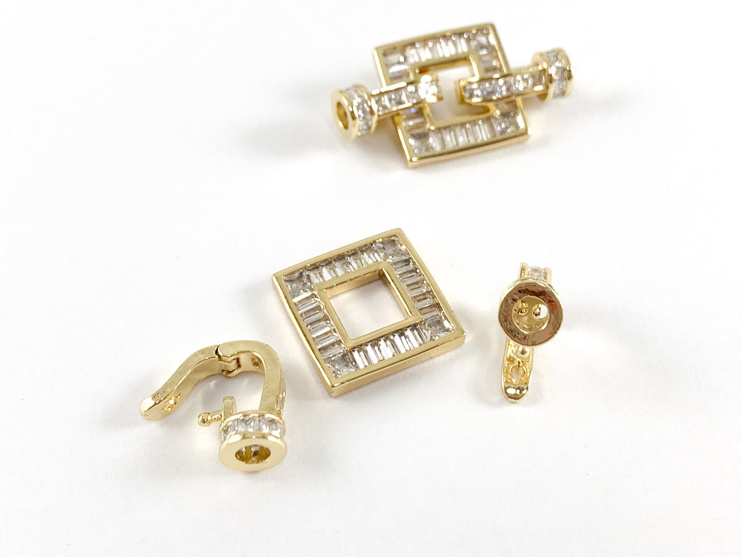 Square CZ Baguette Clasps Findings in 18K Gold or Silver Plated over Copper 3 pcs