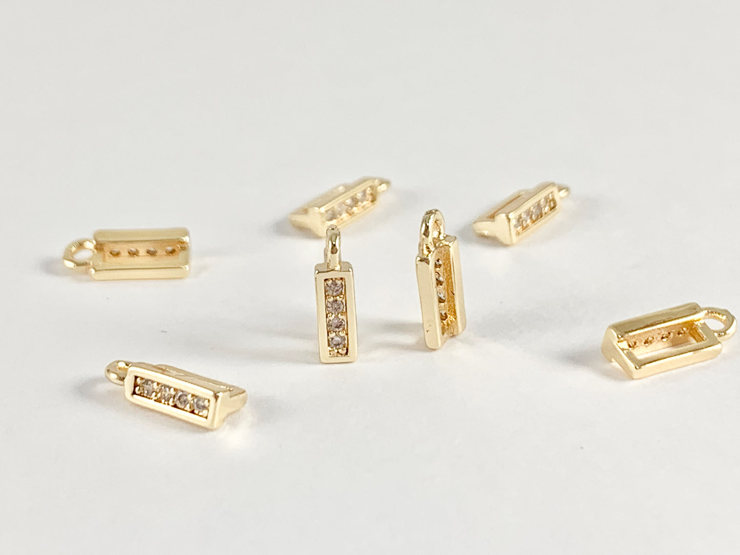 Tiny Gold Rectangle CZ Charms in Real 18K Gold Plated Over Brass 15pcs