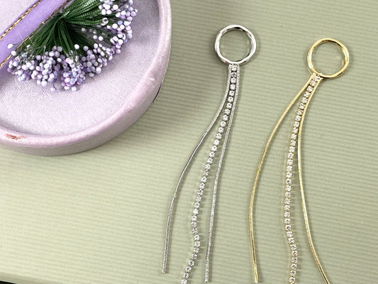 18K Gold Plated/Silver Plated CZ Pave Rhinestone Delicate Dangle Fringe Metal Tassels Over Brass 10pcs