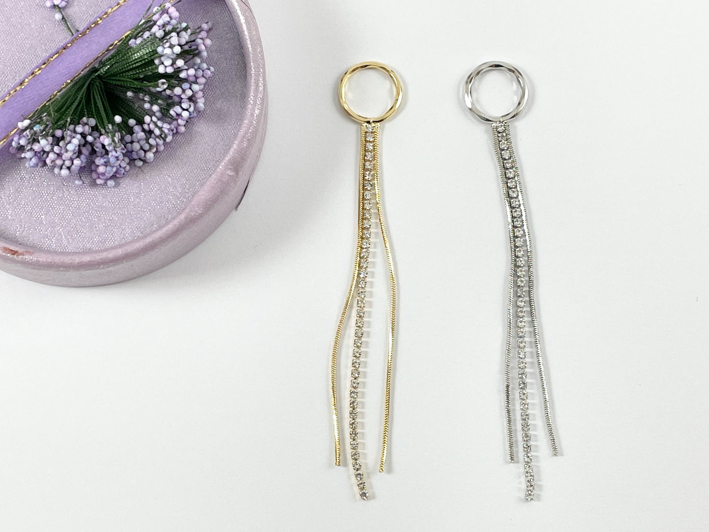 18K Gold Plated/Silver Plated CZ Pave Rhinestone Delicate Dangle Fringe Metal Tassels Over Brass 10pcs