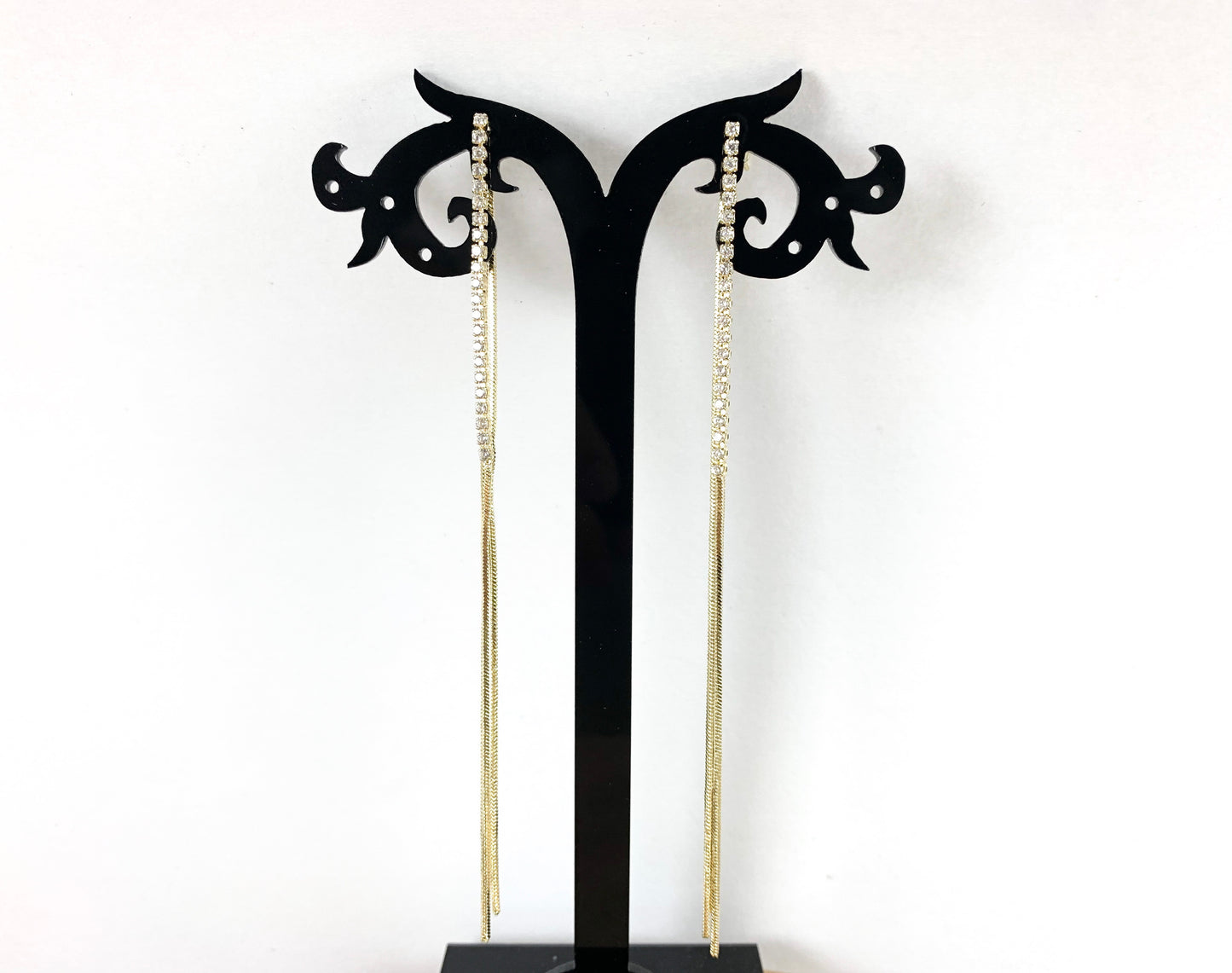 Real 18K Gold or Silver Plated CZ Pave Long Dainty Tassel Earring Over Copper 1 pair