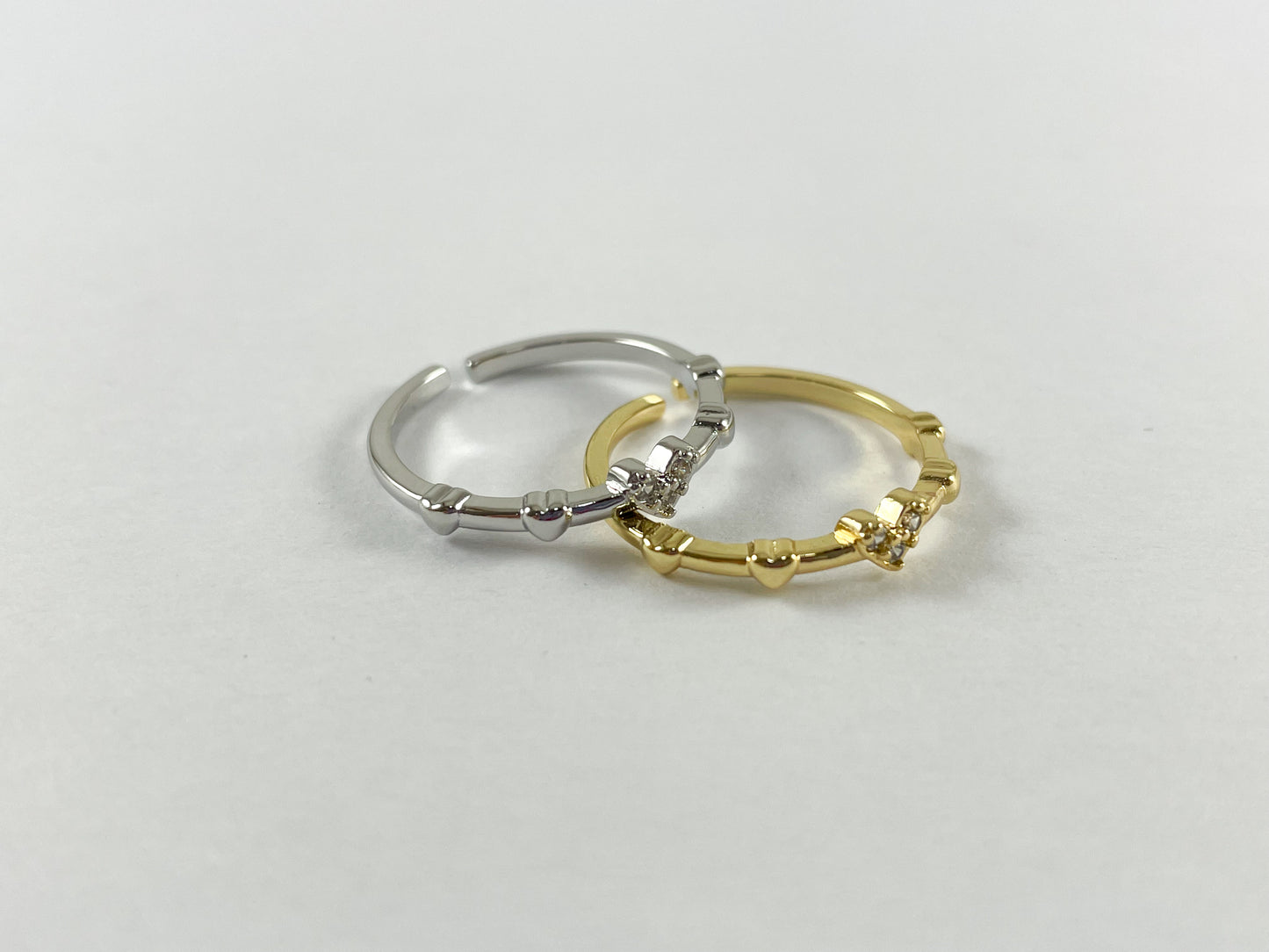 18K Gold/Silver Plated Copper Adjustable CZ Pave Mini Heart Dainty Ring 5pcs