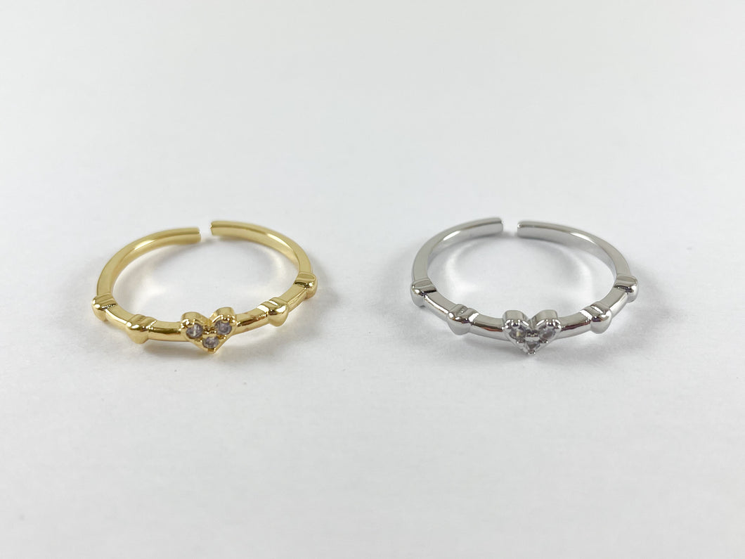 18K Gold/Silver Plated Copper Adjustable CZ Pave Mini Heart Dainty Ring 5pcs