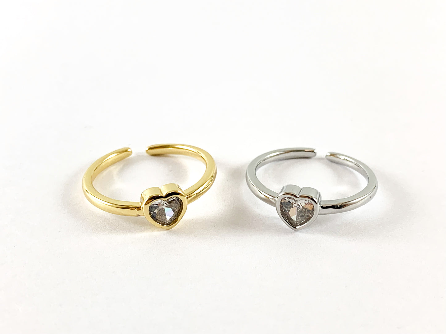 Real 18K Gold and Platinum Plated CZ Pave Adjustable Heart Dainty Ring 5pcs