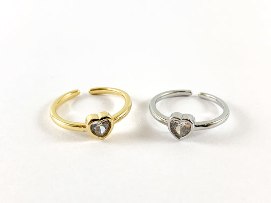 Real 18K Gold and Platinum Plated CZ Pave Adjustable Heart Dainty Ring 5pcs