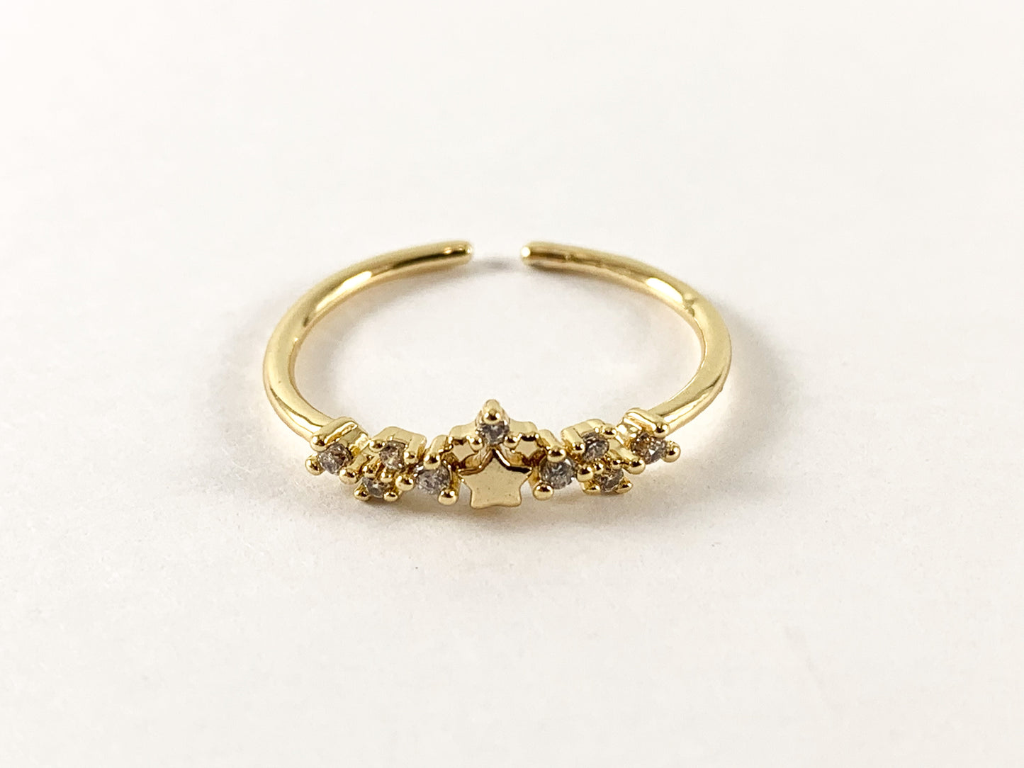 Real Gold/Platinum 18K Plated Copper Adjustable CZ Pave Dainty Star Ring 6pcs