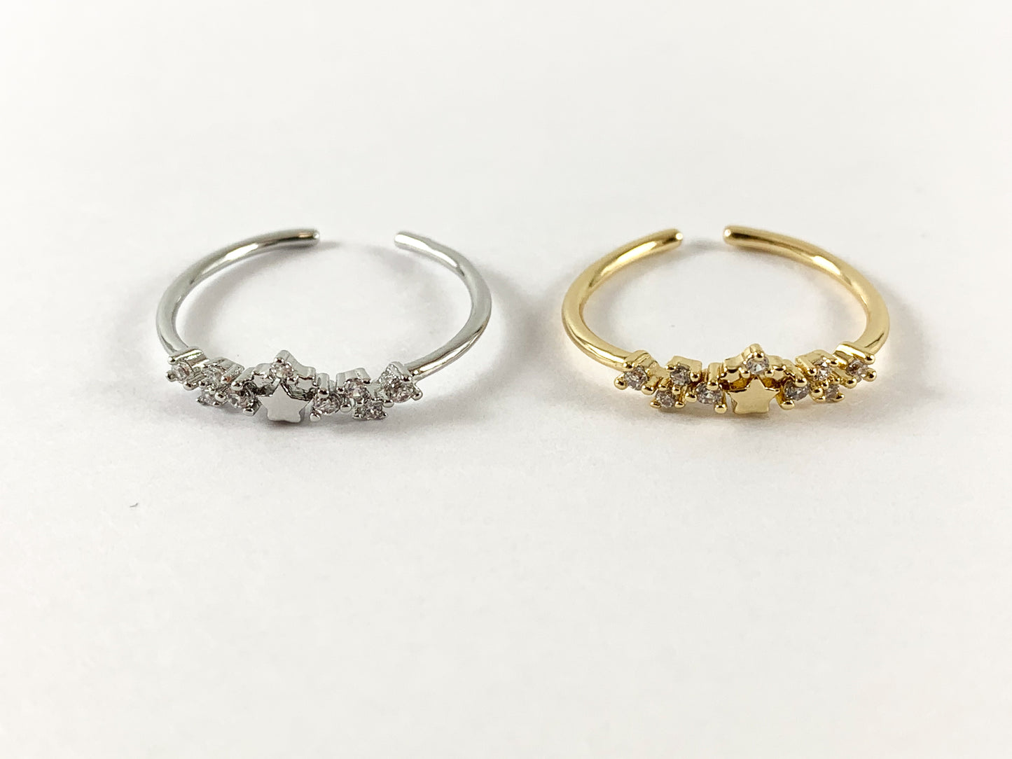 Real Gold/Platinum 18K Plated Copper Adjustable CZ Pave Dainty Star Ring 6pcs