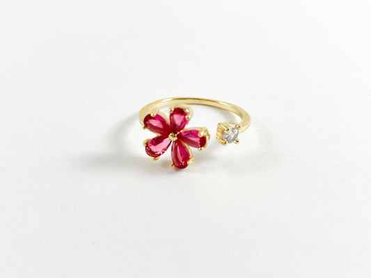 Real Gold 18K Plated CZ Pave Pink Daisy Adjustable Open Front Ring over Copper 6pcs