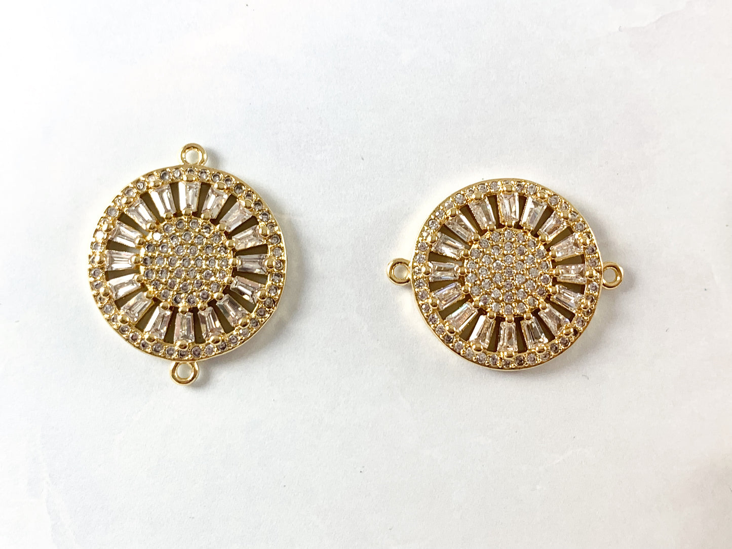 18K Gold Plated CZ Cubic Zirconia Pave Daisy Coin Connector Over Copper 5 pcs