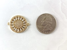 Cargar imagen en el visor de la galería, 18K Gold Plated CZ Cubic Zirconia Pave Daisy Coin Connector Over Copper 5 pcs
