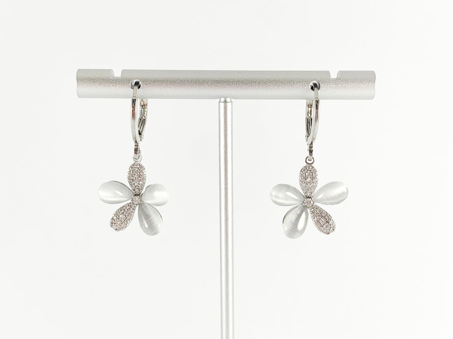Silver or Gold 18K Plated Micro Pave CZ Shell Daisy Flower Huggies Dangle Earring 3 pairs