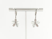 Load image into Gallery viewer, Silver or Gold 18K Plated Micro Pave CZ Shell Daisy Flower Huggies Dangle Earring 3 pairs
