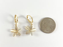 Load image into Gallery viewer, Silver or Gold 18K Plated Micro Pave CZ Shell Daisy Flower Huggies Dangle Earring 3 pairs
