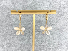 Load image into Gallery viewer, Silver or Gold 18K Plated Micro Pave CZ Shell Daisy Flower Huggies Dangle Earring 3 pairs
