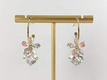 Load image into Gallery viewer, Daisy Diamond Shaped Rhinestone CZ Pave Dangle Earring Hoops in 18K Gold or Silver plated over Copper 2 pairs
