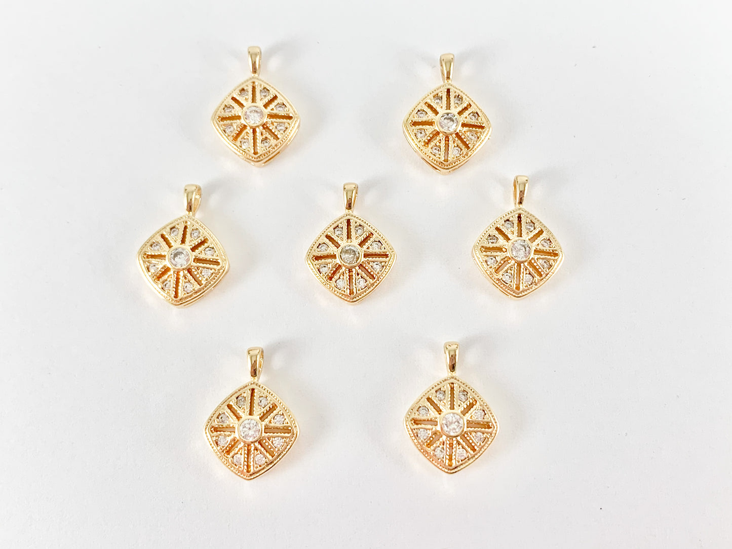 Gold Diamond Shape Filigree Pendant Charm in 18K Gold plated Copper 10pcs