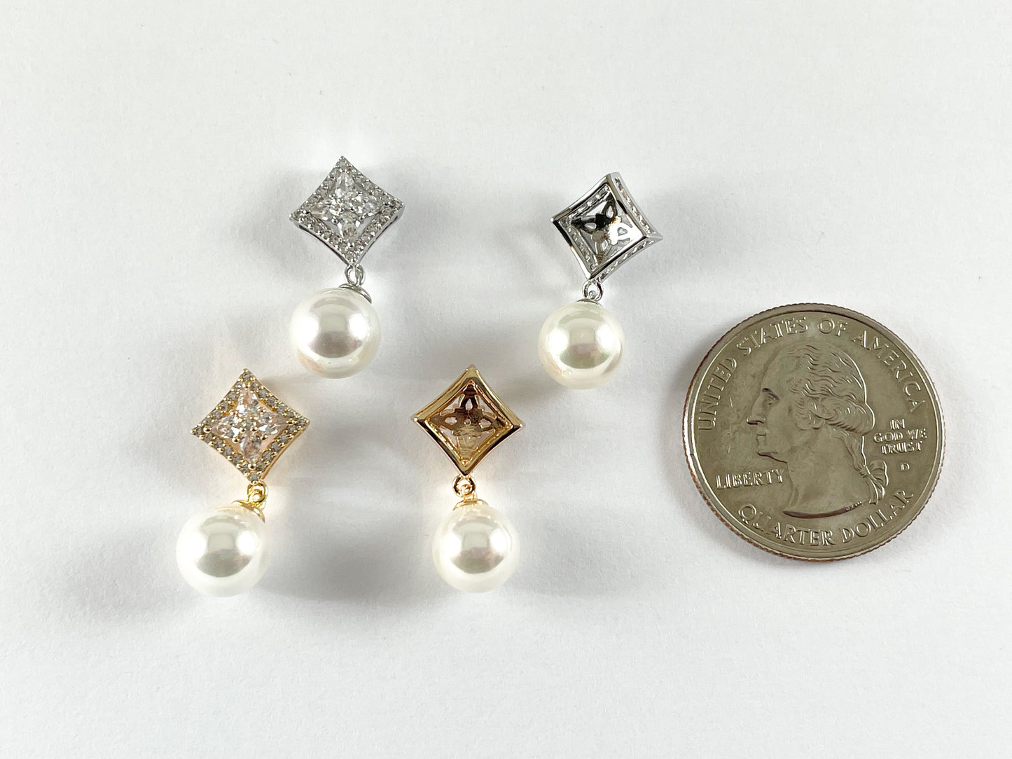 Real Gold/Platinum 18K Plated Micro CZ Pave Rhinestone Diamond Shape Mother of Pearl Pendant Charm Over Brass 6pcs