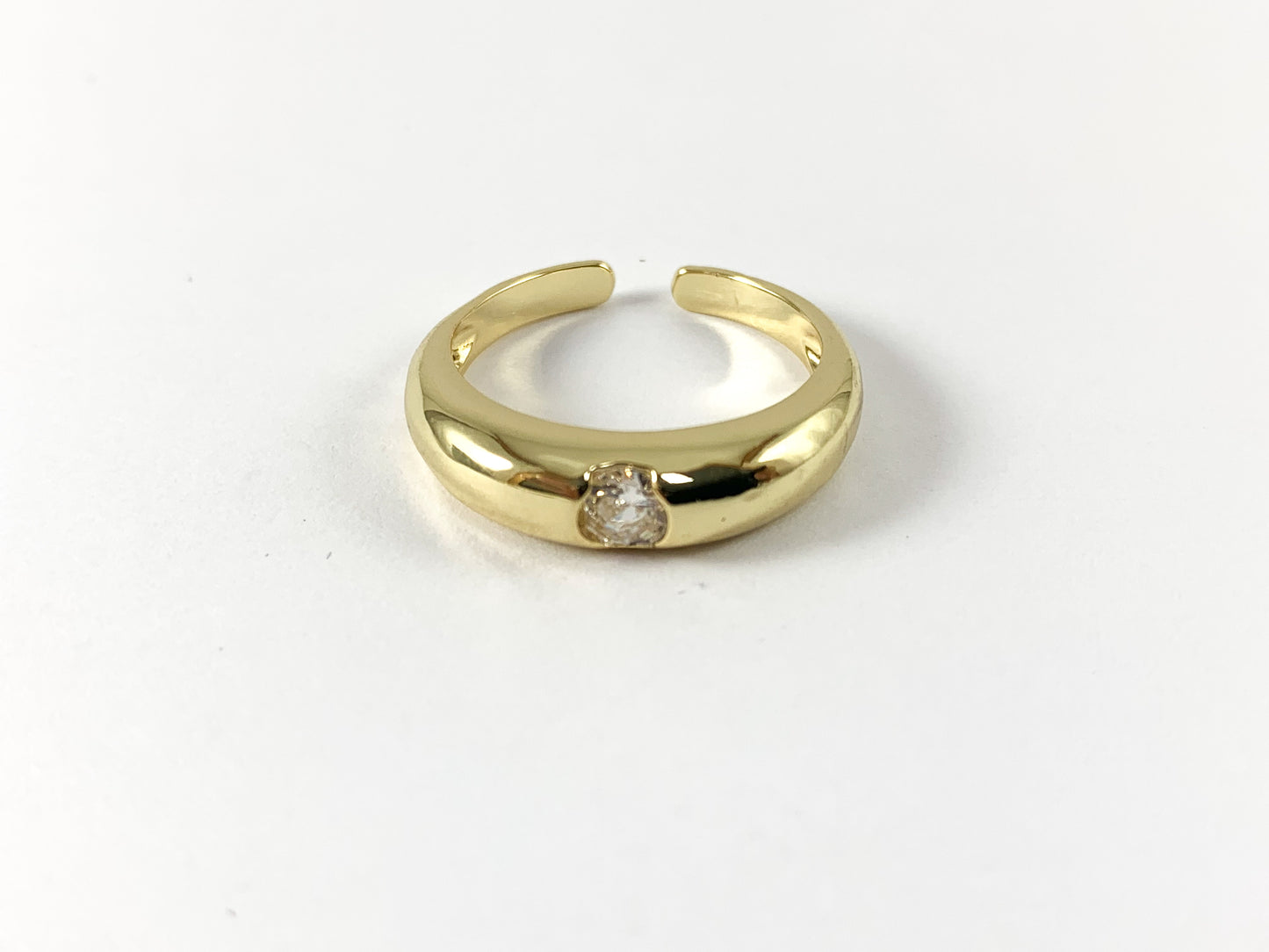 18K Real Gold Plated CZ Pave Single Rhinestone Dome Ring 4 pcs