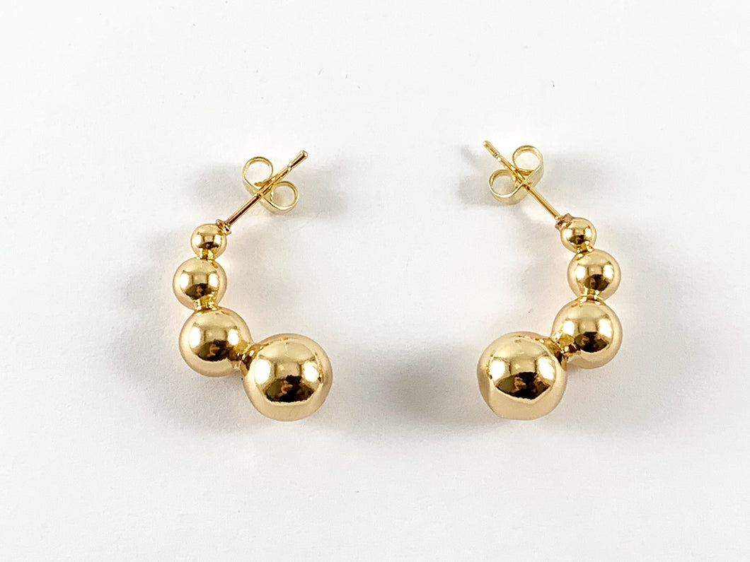 Real Gold 18K Plated Dot Ball Round Graduated Earring 4pairs