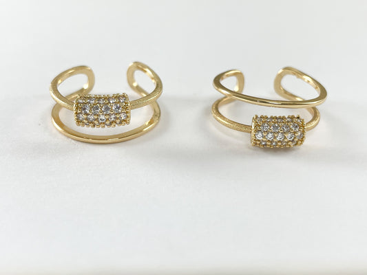 Real 18K Gold Plated CZ Pave Double Band Adjustable Ring 6 pcs