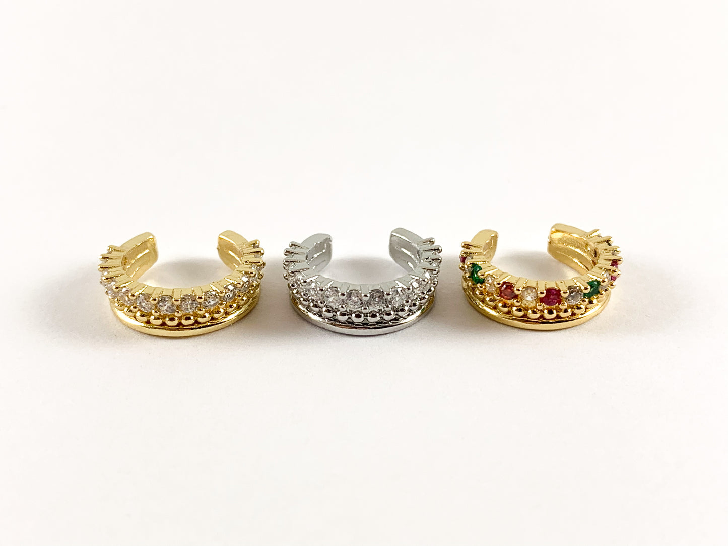 Real Gold/Platinum 18K Plated Copper CZ Pave Triple Band Ear Cuffs (No Piercing!!) 4 pcs