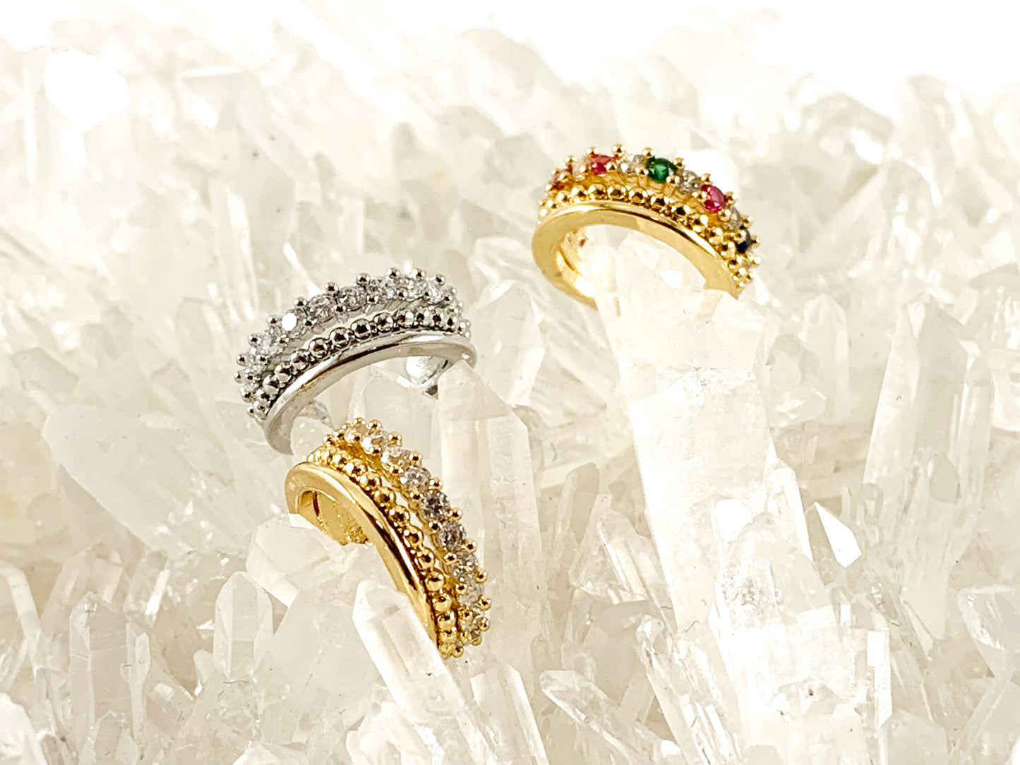 Real Gold/Platinum 18K Plated Copper CZ Pave Triple Band Ear Cuffs (No Piercing!!) 4 pcs