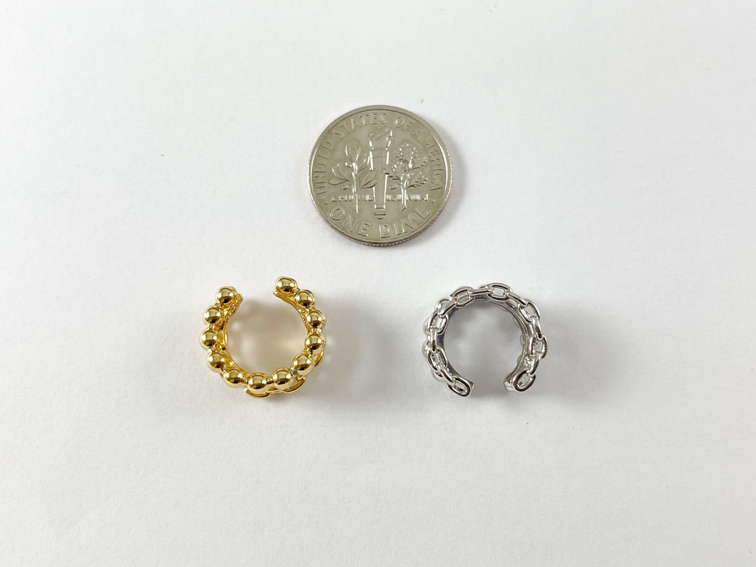 Ear Cuffs- Puños de eslabones con cuentas de triple banda en oro de 18 quilates y chapado en platino (¡¡Sin perforación!!) 10 piezas