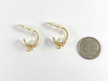 Load image into Gallery viewer, Earring Half Hoop Component with 2 loops in 18k Gold or silver plated over copper 5 pairs
