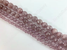 Load image into Gallery viewer, Faceted Round Cat&#39;s Eye Dyed Eggplant Purple Beads Around 15&quot;
