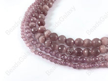 Load image into Gallery viewer, Faceted Round Cat&#39;s Eye Dyed Eggplant Purple Beads Around 15&quot;
