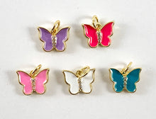 Load image into Gallery viewer, Real Gold 18K Plated Enamel &amp; CZ Pave Butterfly Charm Over Copper 8 pcs
