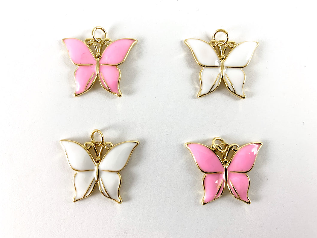 Real Gold 18K Plated Enamel & CZ Pave Butterfly Pendant Charm Over Copper 5pcs