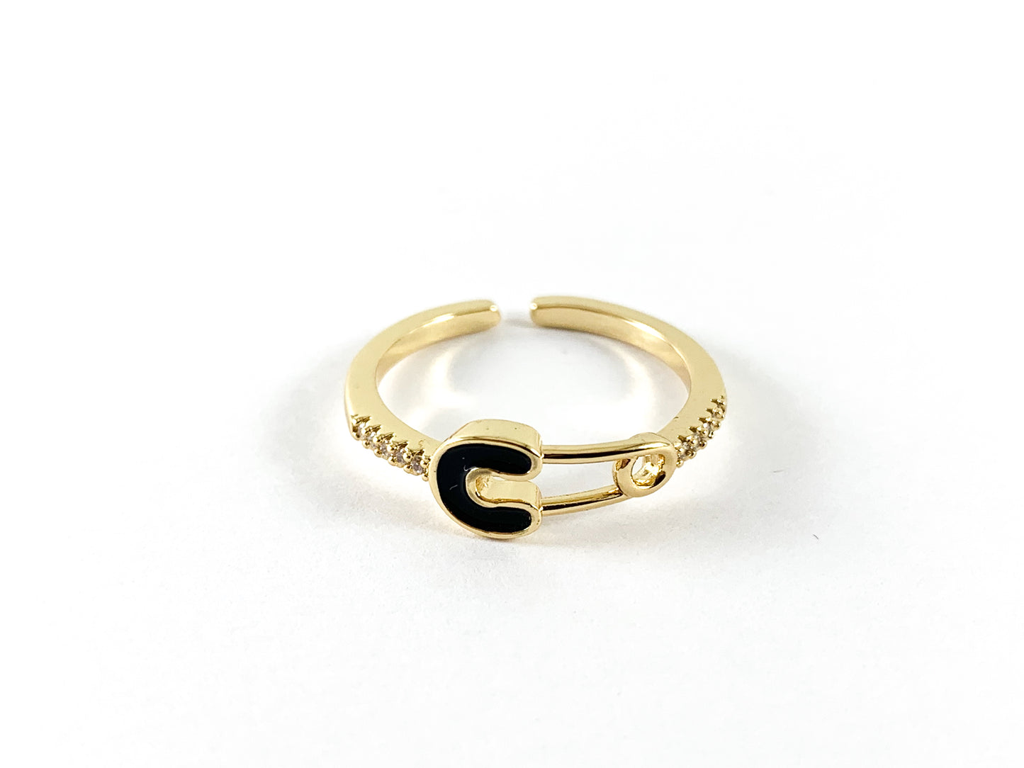 Anillo ajustable con pavé de circonita cúbica de cobre chapado en oro de 18 quilates con esmalte colorido de neón, 4 piezas