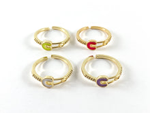 Load image into Gallery viewer, Neon Colorful Enamel 18K Gold Plated Copper CZ Pave Adjustable Ring 4pcs
