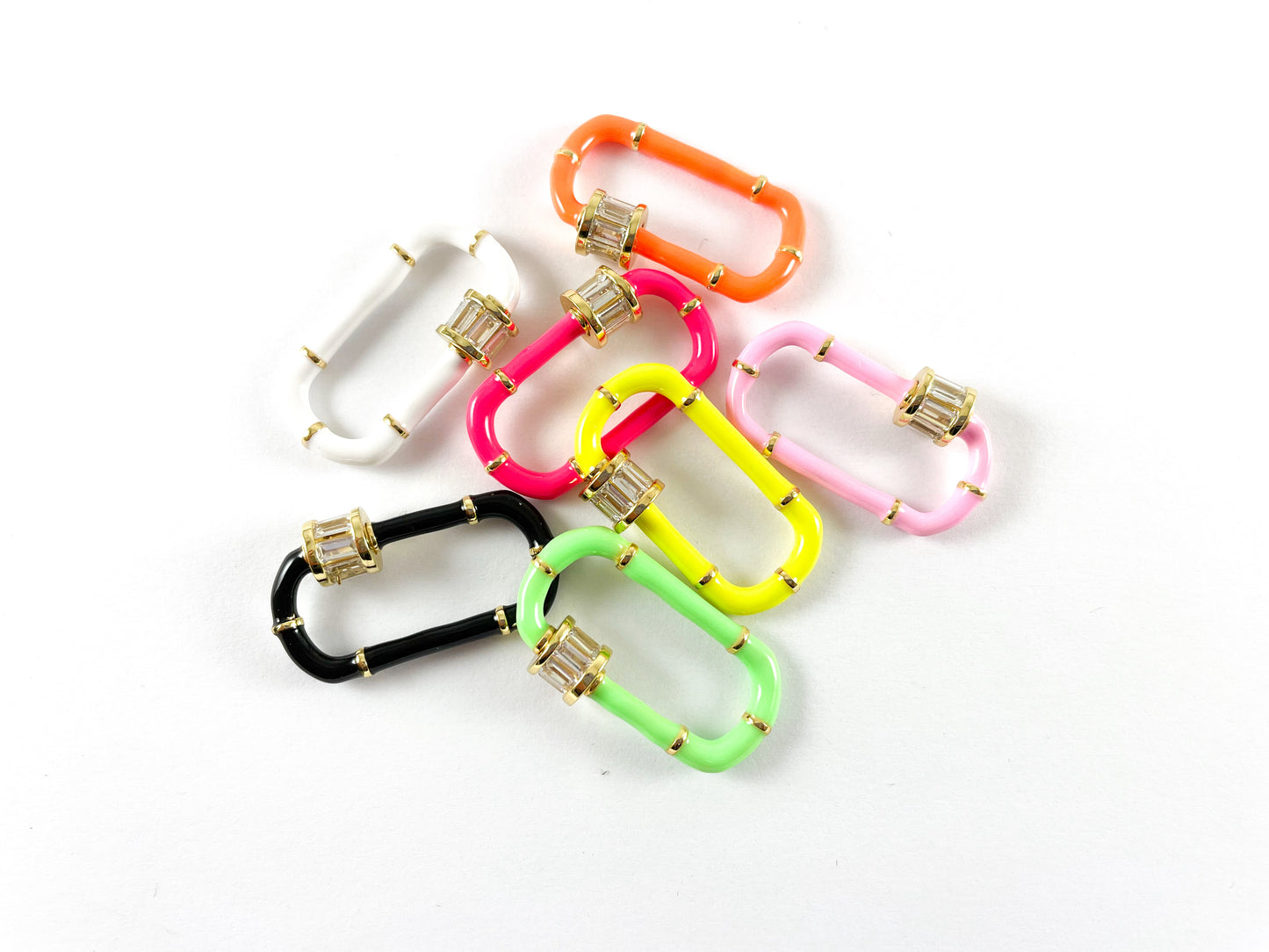 Colorful Neon Enamel in Gold plated Copper Base with CZ Pave Rhinestone Screw Twist Clasp 4pcs
