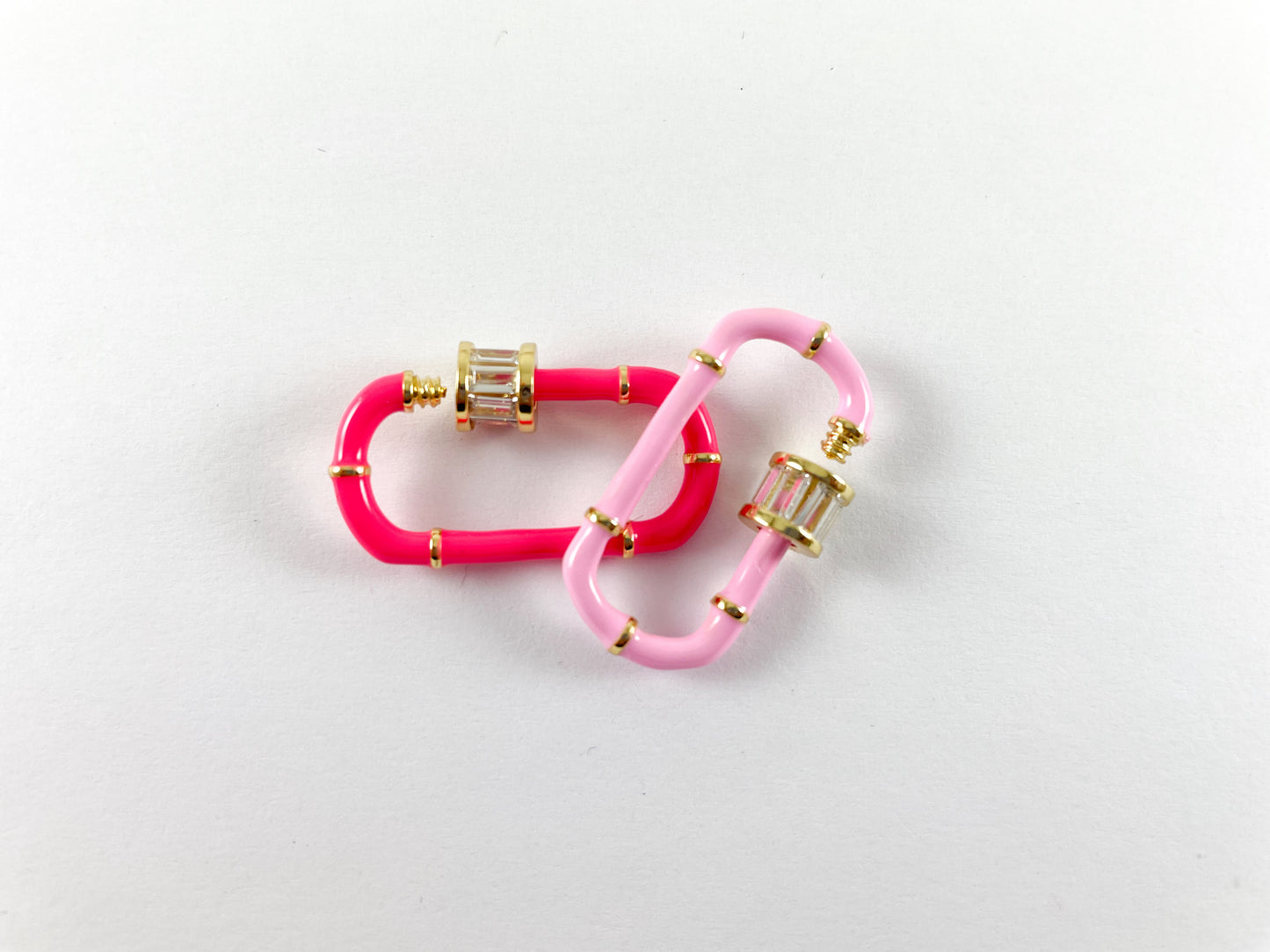Colorful Neon Enamel in Gold plated Copper Base with CZ Pave Rhinestone Screw Twist Clasp 4pcs