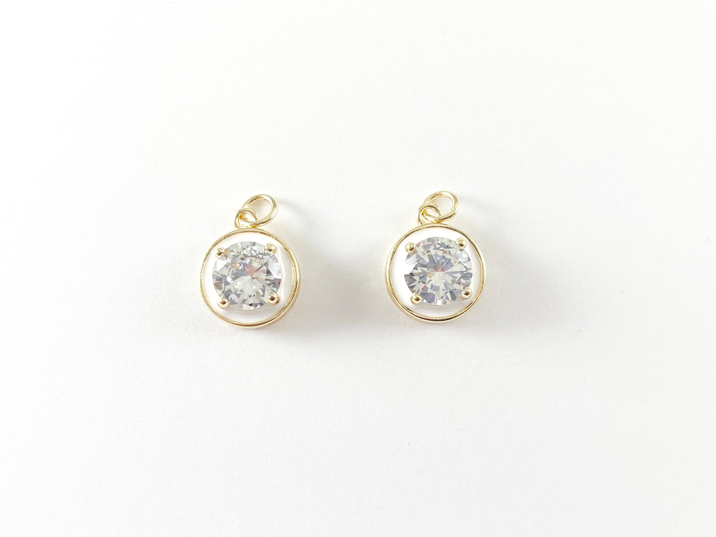 18K Gold Plated Enamel CZ Pave Coin Charms Over Copper 6pcs