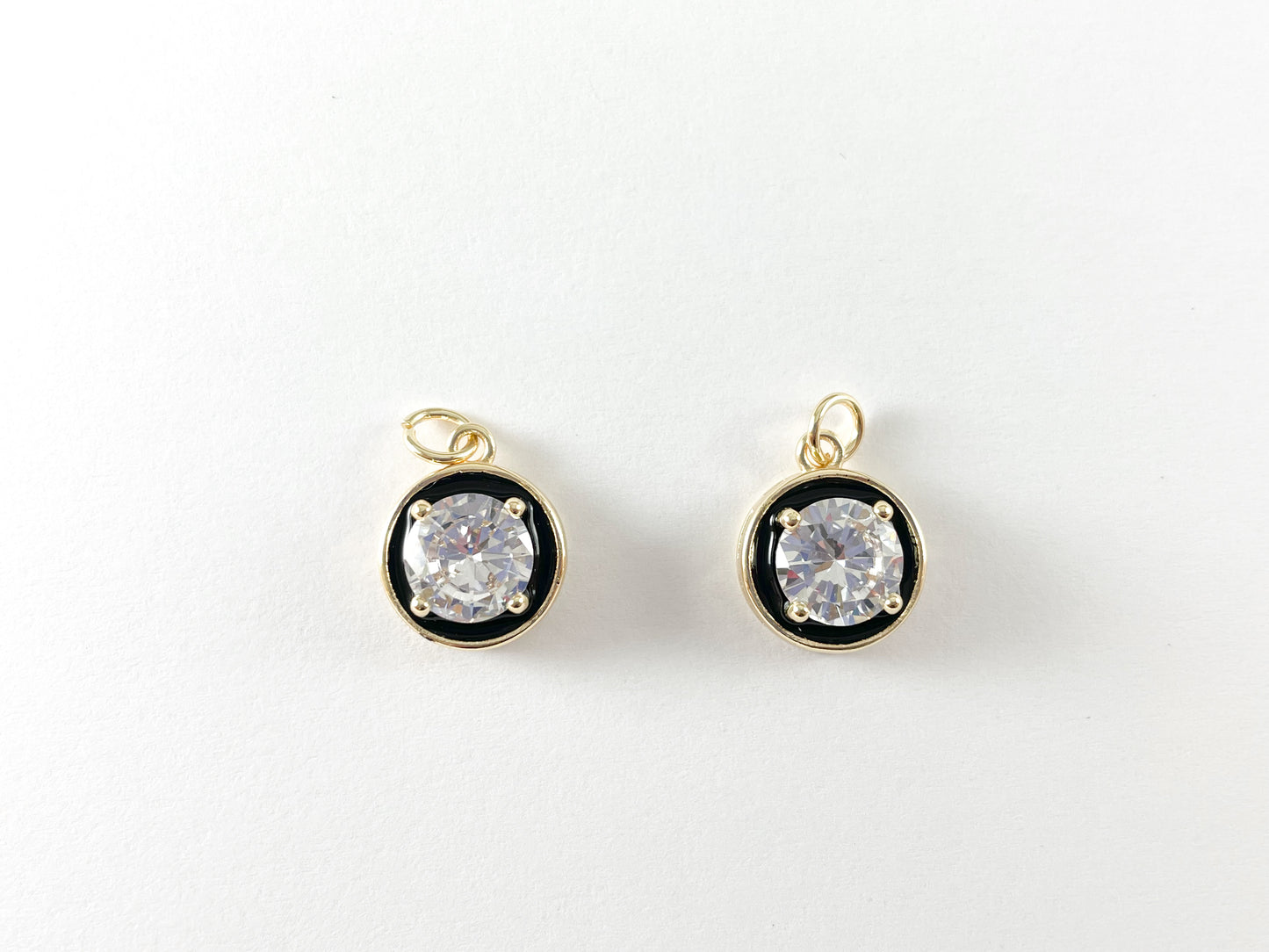 18K Gold Plated Enamel CZ Pave Coin Charms Over Copper 6pcs
