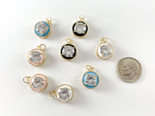 Load image into Gallery viewer, 18K Gold Plated Enamel CZ Pave Coin Charms Over Copper 6pcs
