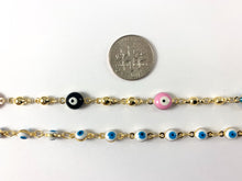 Load image into Gallery viewer, Real Gold 18K Plated Enamel Multicolor Blue White Tiny Evil Eye Yard Spool Chain
