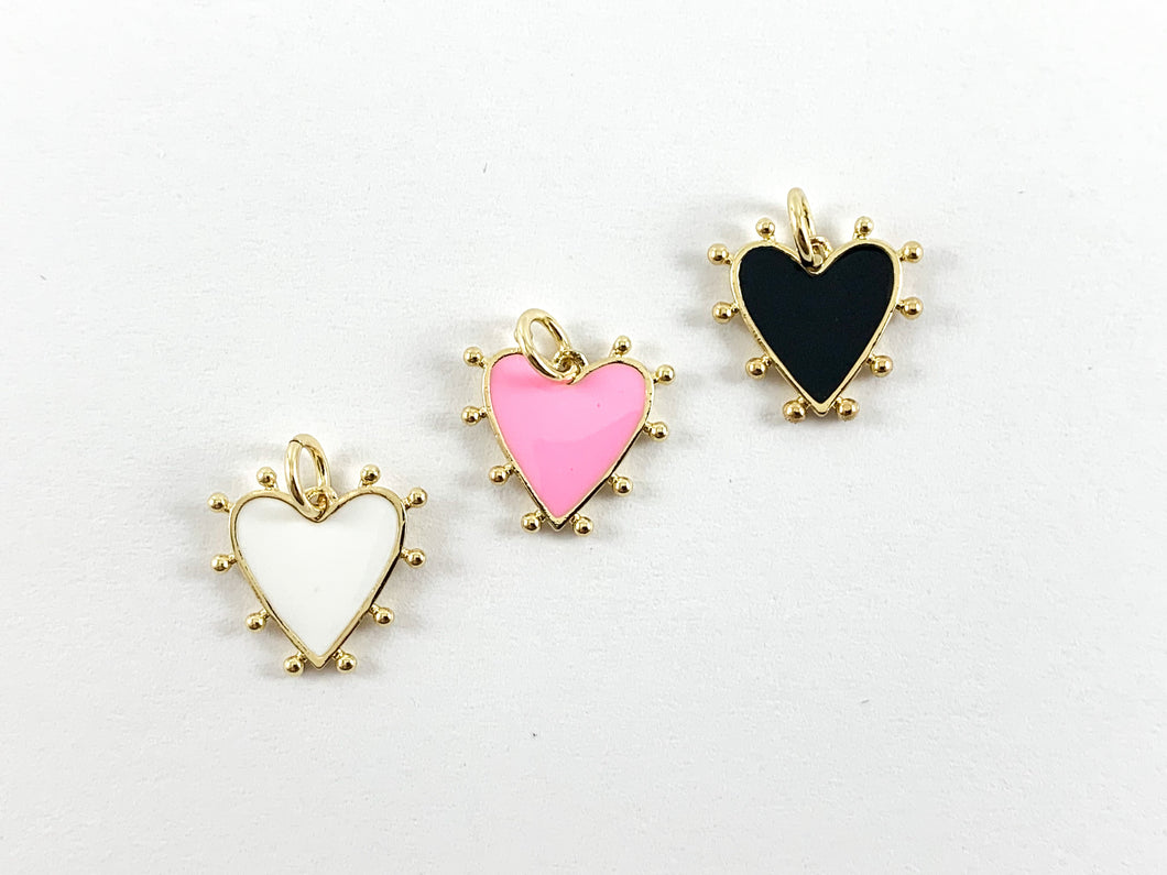 Real Gold 18K Plated Enamel Heart Charm Over Copper 10pcs