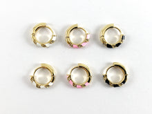 Load image into Gallery viewer, Real Gold 18K Plated CZ Pave Enamel Circle Earring Huggies 4pairs
