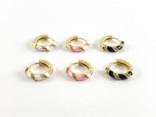 Load image into Gallery viewer, Real Gold 18K Plated CZ Pave Enamel Circle Earring Huggies 4pairs
