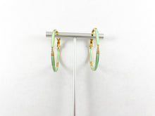 Load image into Gallery viewer, 18K Gold Plated Enamel Pastel Thin CZ Pave Earring Hoops in a Copper Base 2 pairs
